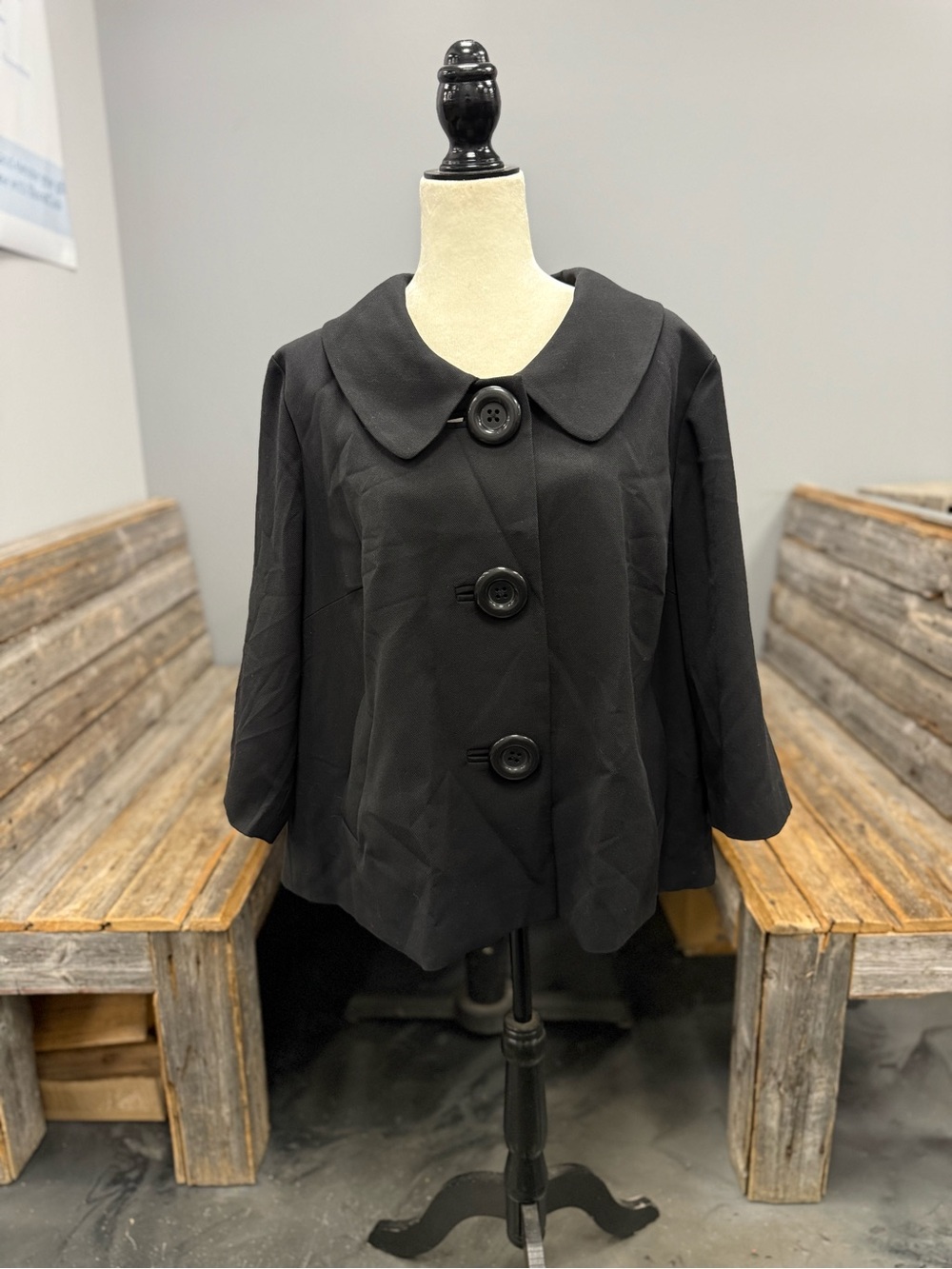 Penningtons Black Three-Button Swing Pea Coat